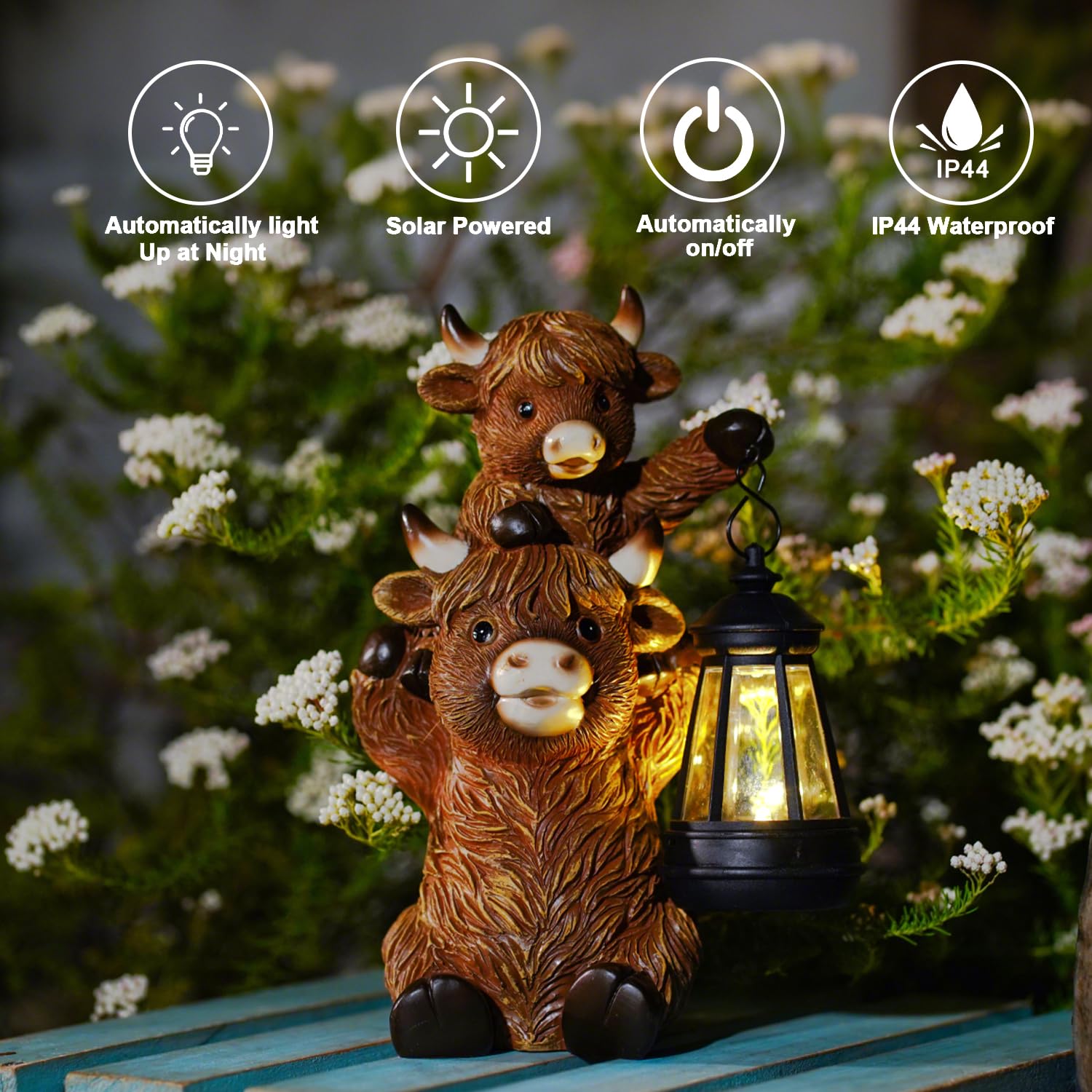 Goodeco evening photo with lantern lit showing soft ambient lighting