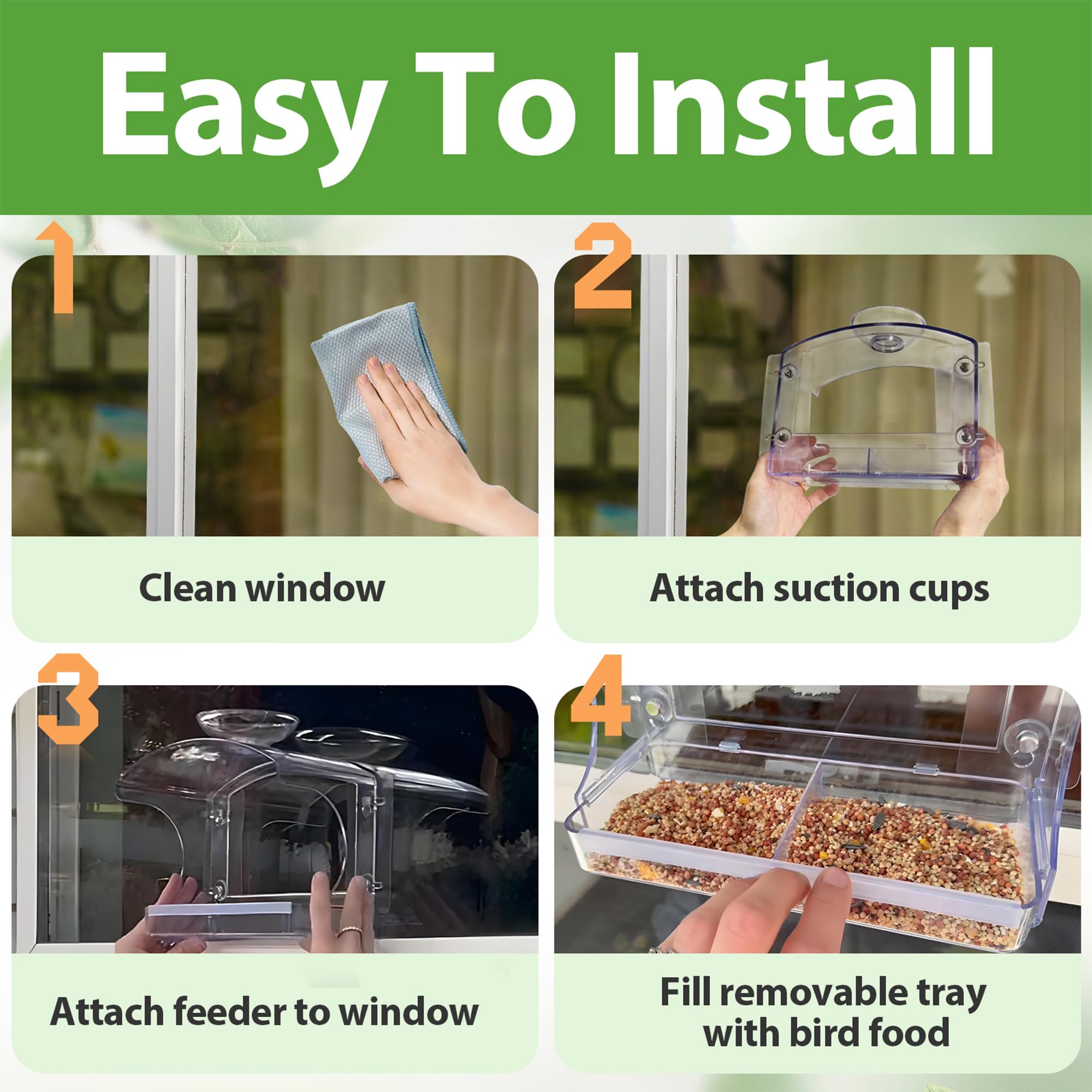 Goodeco seed reservoir and perch detail benefit: comfortable feeding platform for small birds