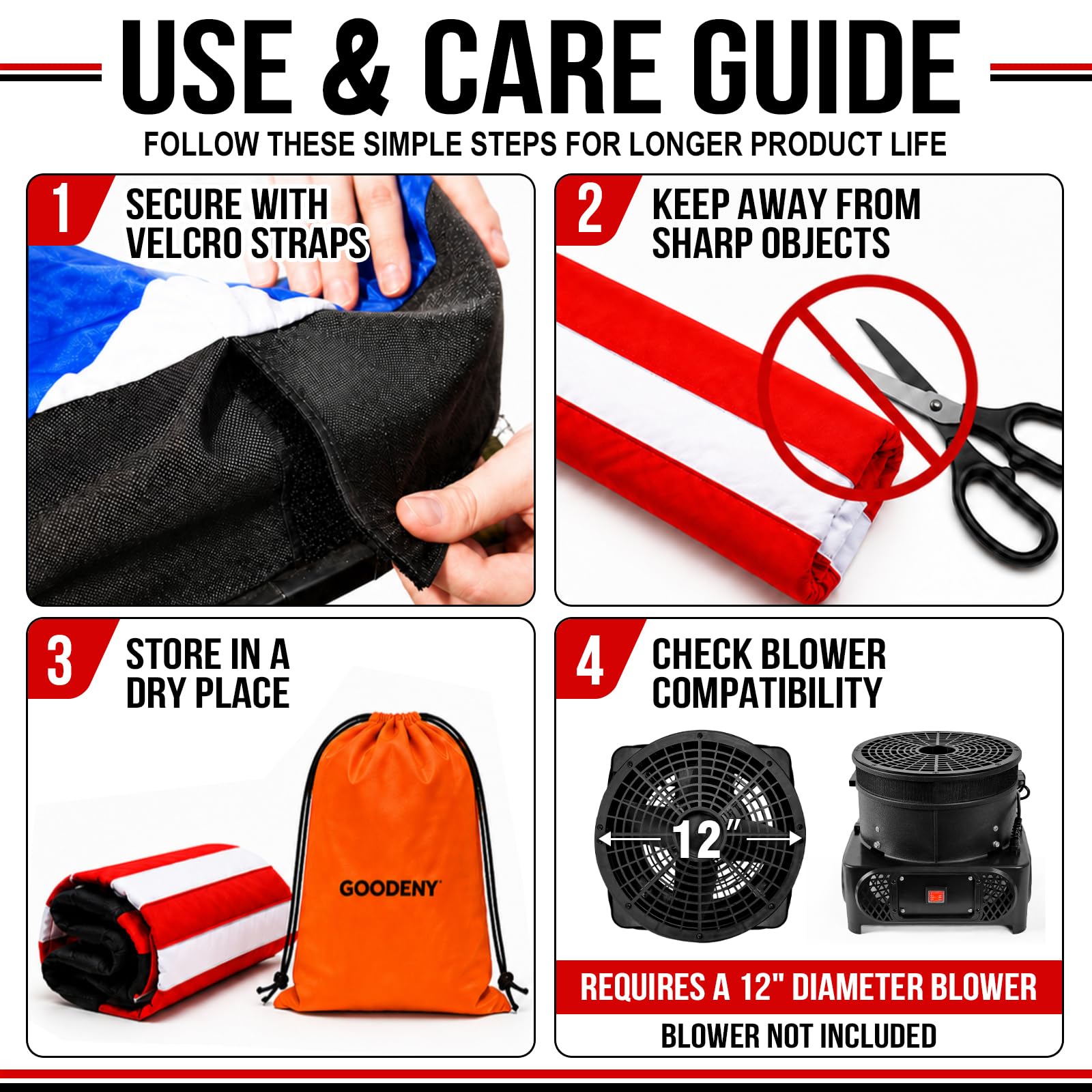 GOODENY packed deflated folded for easy transport and storage