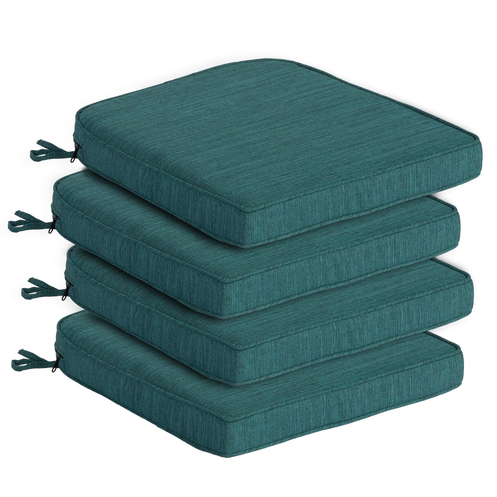 Goodgoods front view of four malachite cushions showing neat stack and color, durable look