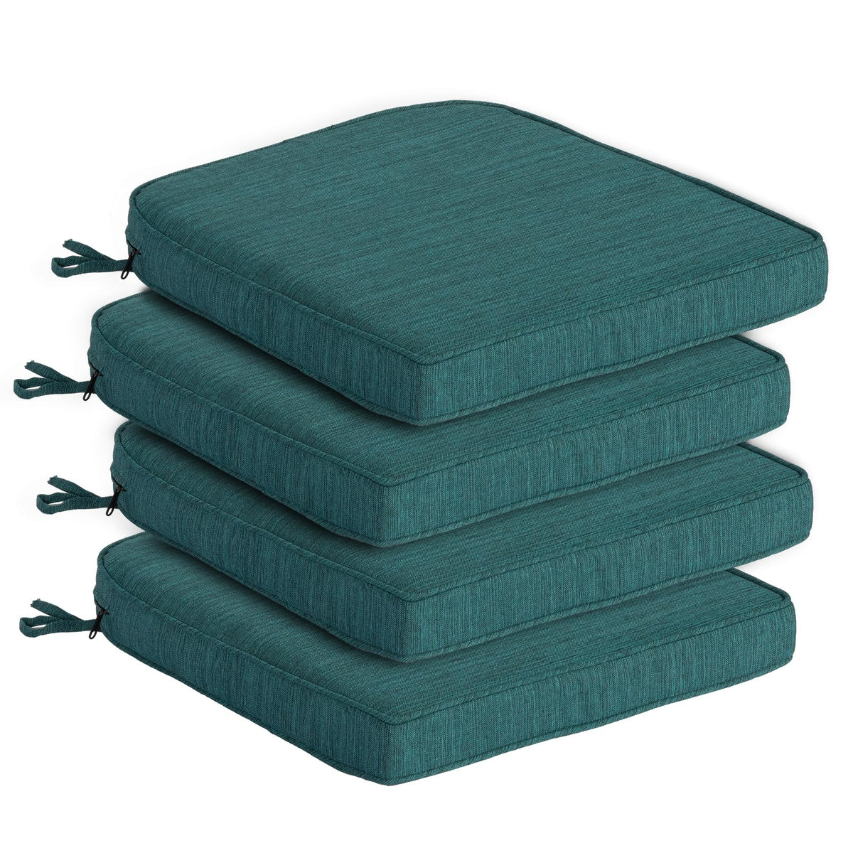 Goodgoods front view of four malachite cushions showing neat stack and color, durable look