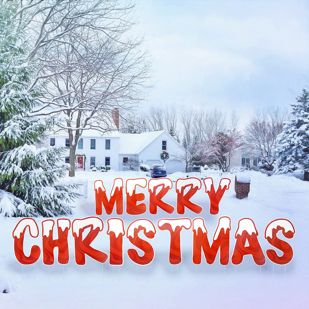 Goodies & Cheers front view of full Merry Christmas letter set showing curb appeal