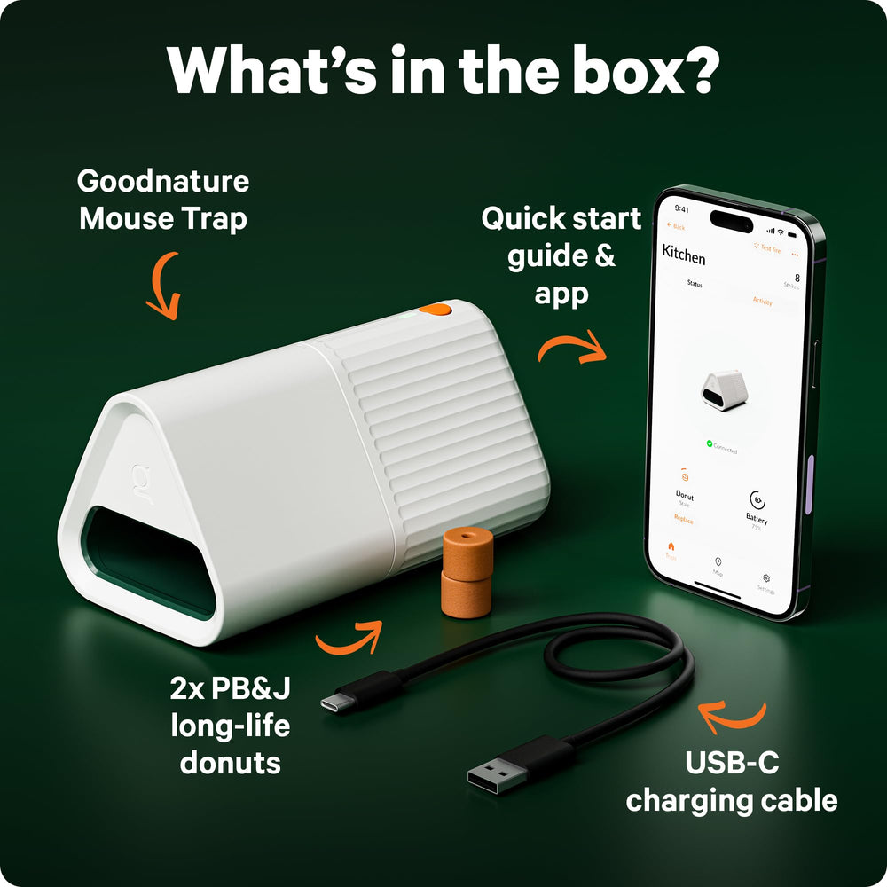 Goodnature trap placed on kitchen counter near pantry, discreet household pest control