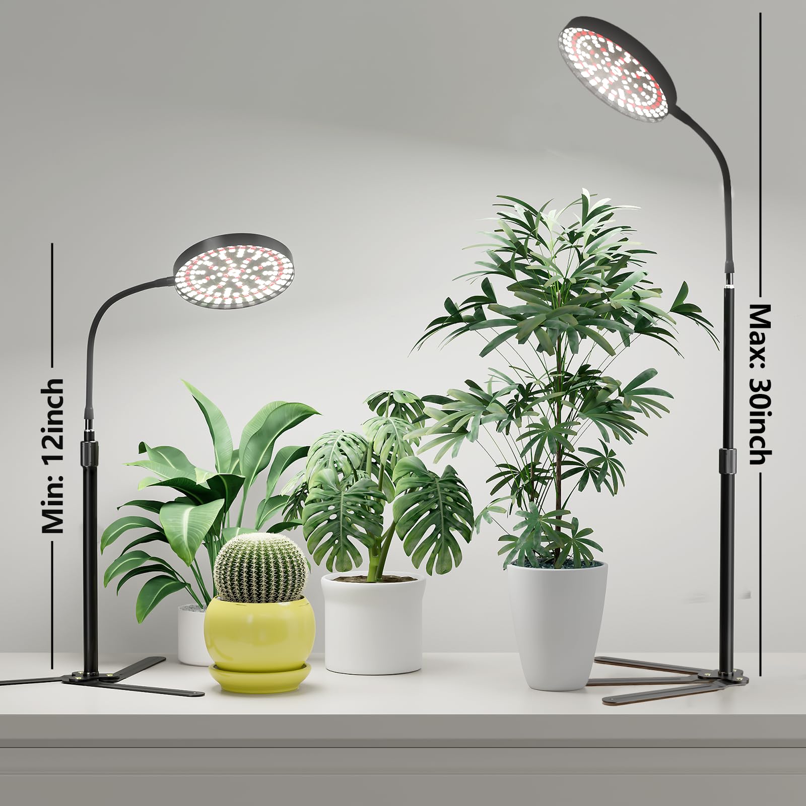 GooingTop lamp illuminating multiple potted plants highlighting uniform canopy coverage