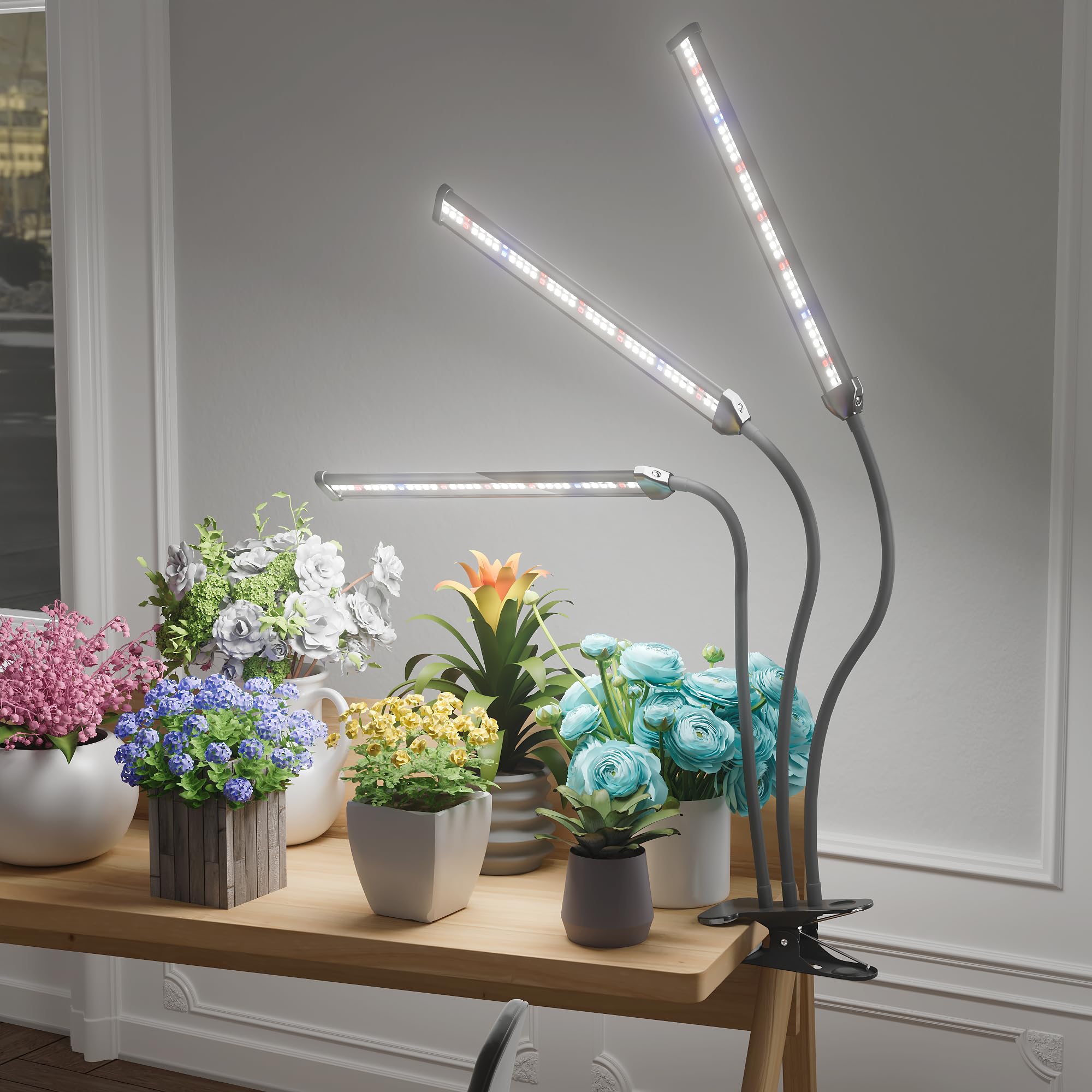 GooingTop scale comparison with potted plant conveying compact size and strong light output