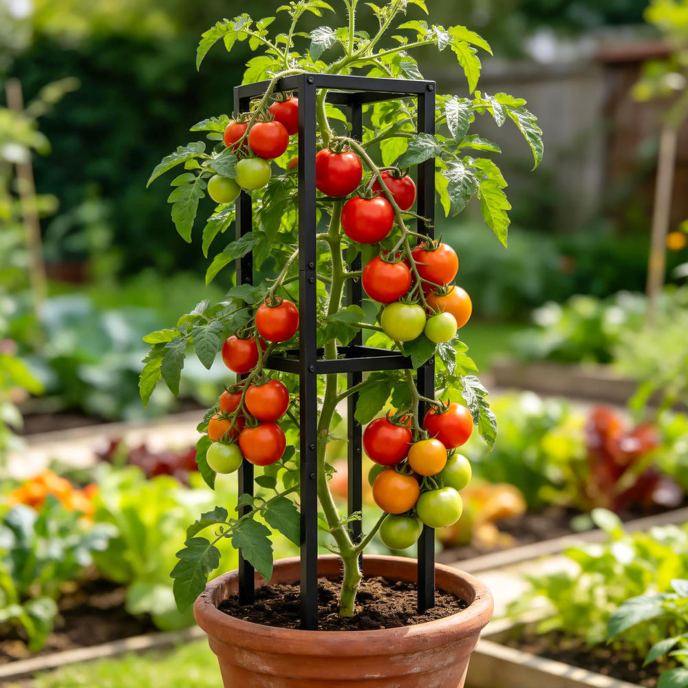 Goooxim trellis installed in a large pot demonstrating upright support and space-saving benefit