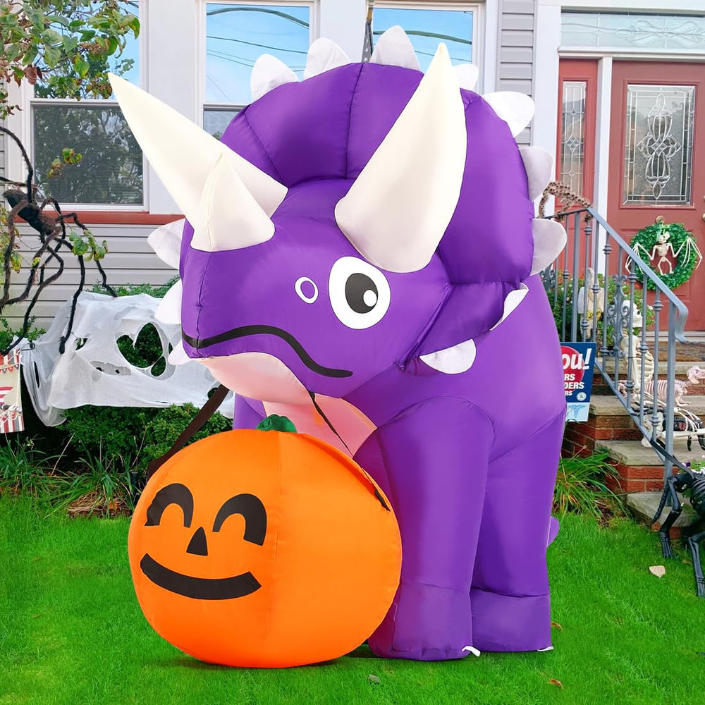 GOOSH dinosaur secured with stakes on lawn demonstrating stable outdoor display