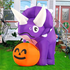 GOOSH dinosaur secured with stakes on lawn demonstrating stable outdoor display
