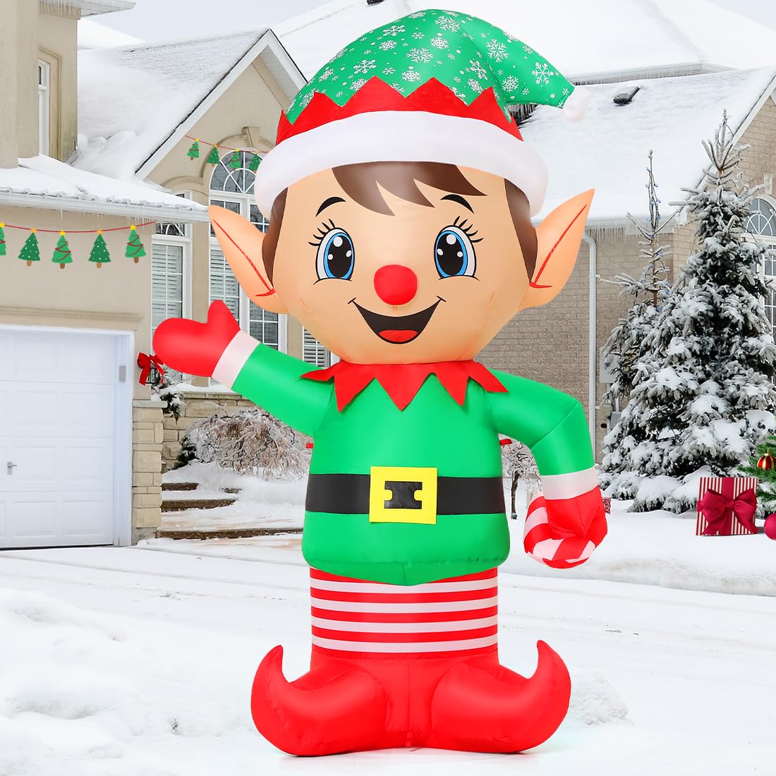 GOOSH elf front view shows festive colors and cheerful pose for curb appeal