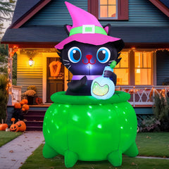 GOOSH front view of inflatable cat with cauldron showing cheerful yard focal point