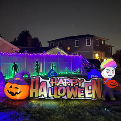 GOOSH front view of vampire and pumpkin inflatable creating yard centerpiece