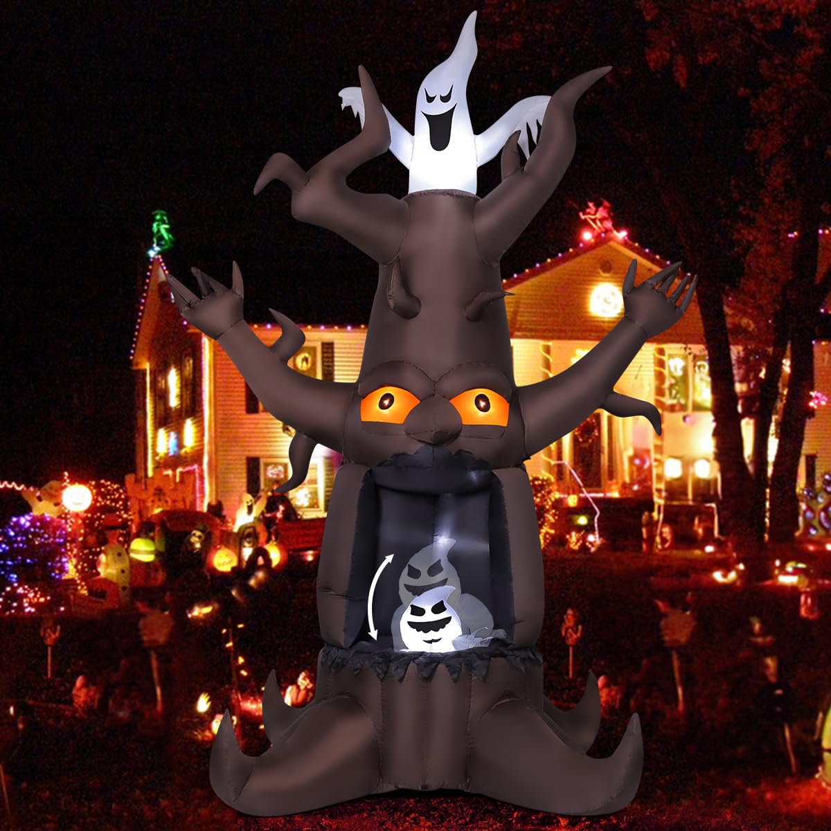 GOOSH front view of 9 ft dead tree inflatable showcasing tall Halloween impact