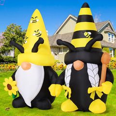 GOOSH inflatable gnome lit in yard at night providing bright decorative lighting