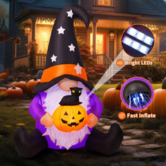 GOOSH gnome glowing at night with LED lights for bright yard visibility