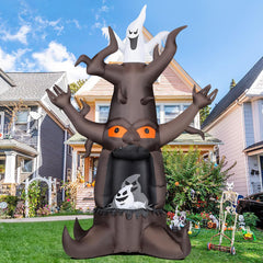 GOOSH yard installation at night creating visible curbside Halloween attraction