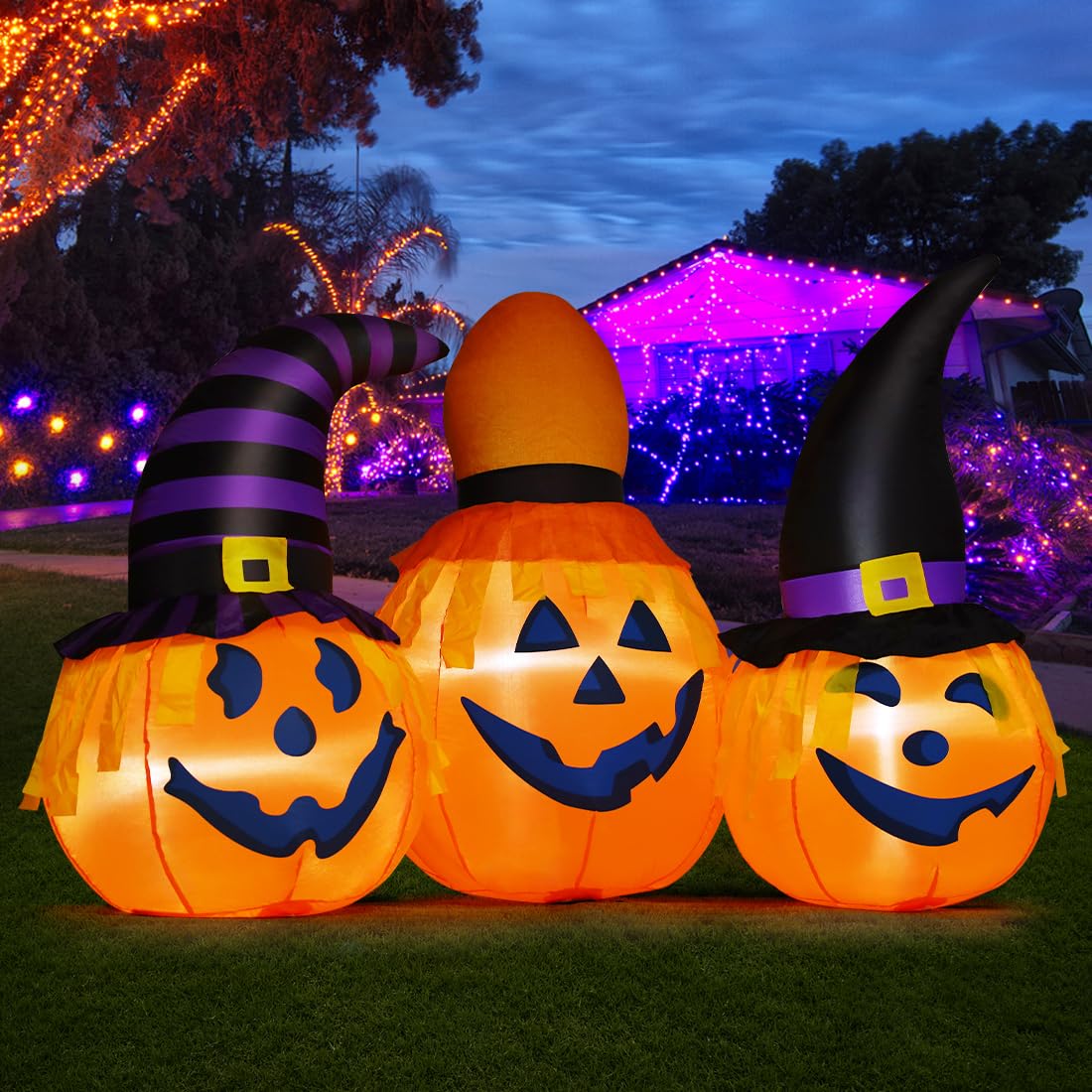 GOOSH illuminated pumpkins at night with built-in LEDs for visible evening display