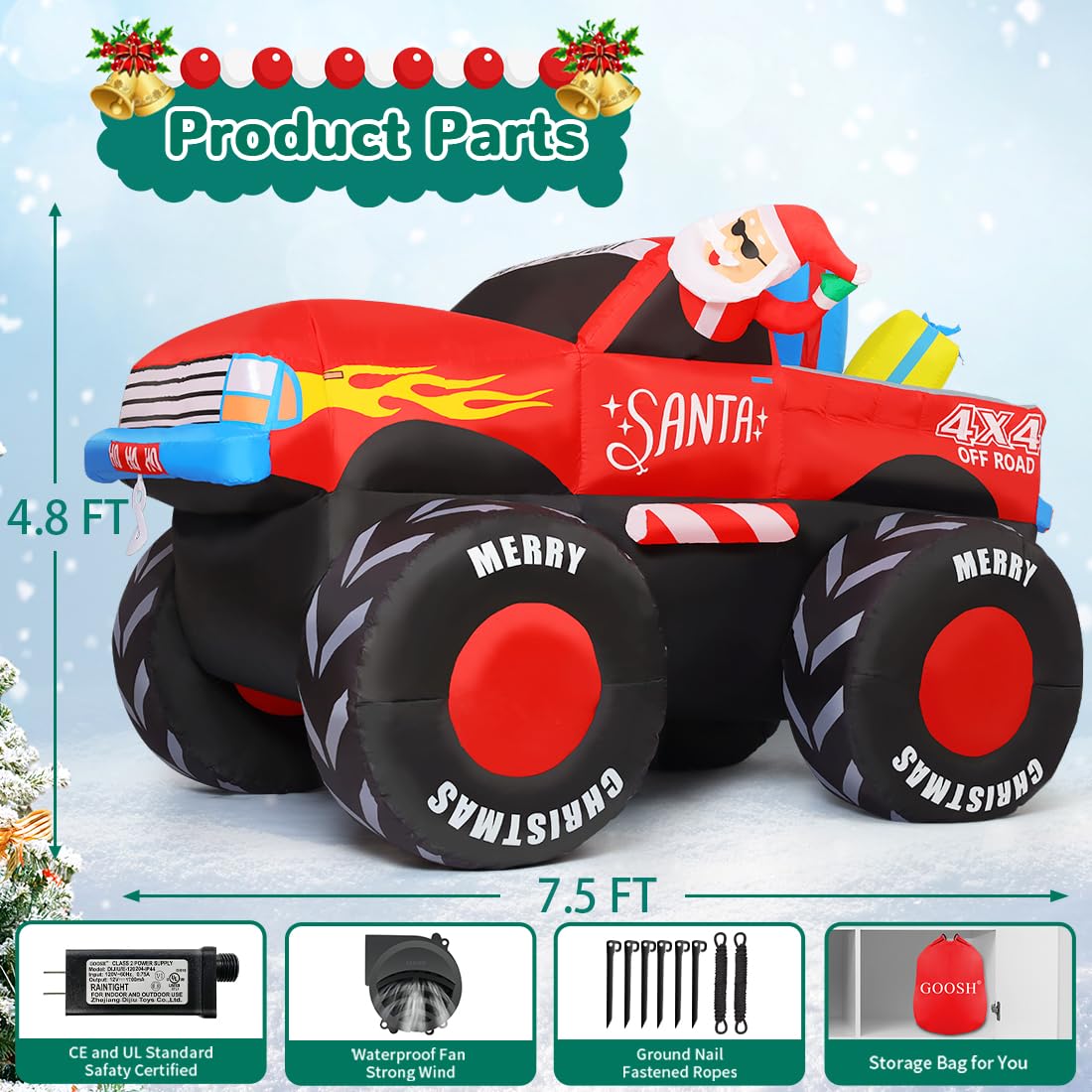 GOOSH Santa truck on a decorated lawn creating festive curb appeal for neighbors
