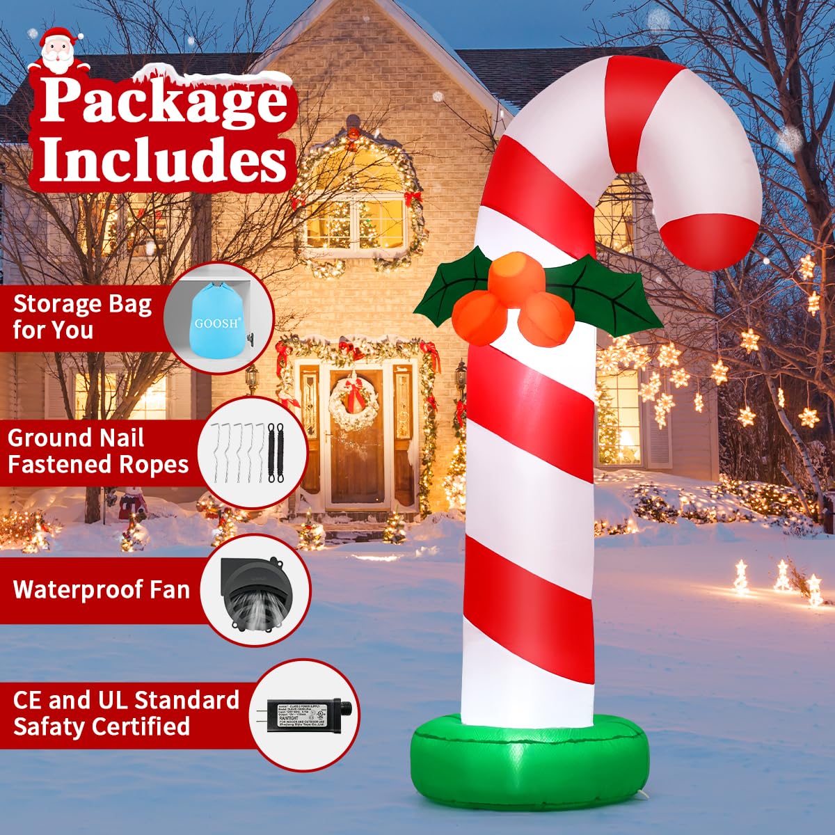 GOOSH candy cane next to a person to show 6-foot scale and visual impact
