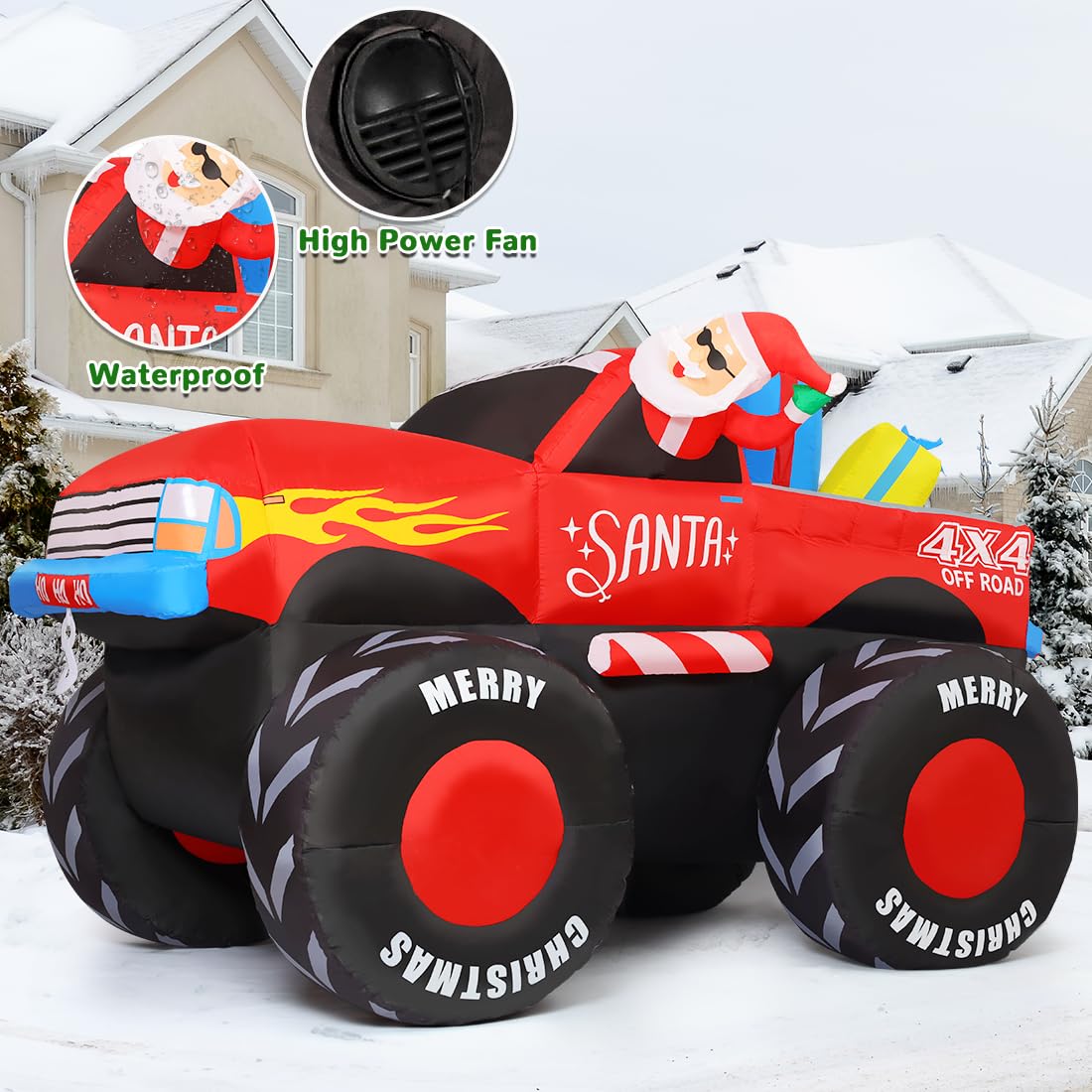 GOOSH 7.5 ft inflatable next to an adult to show scale and easy placement