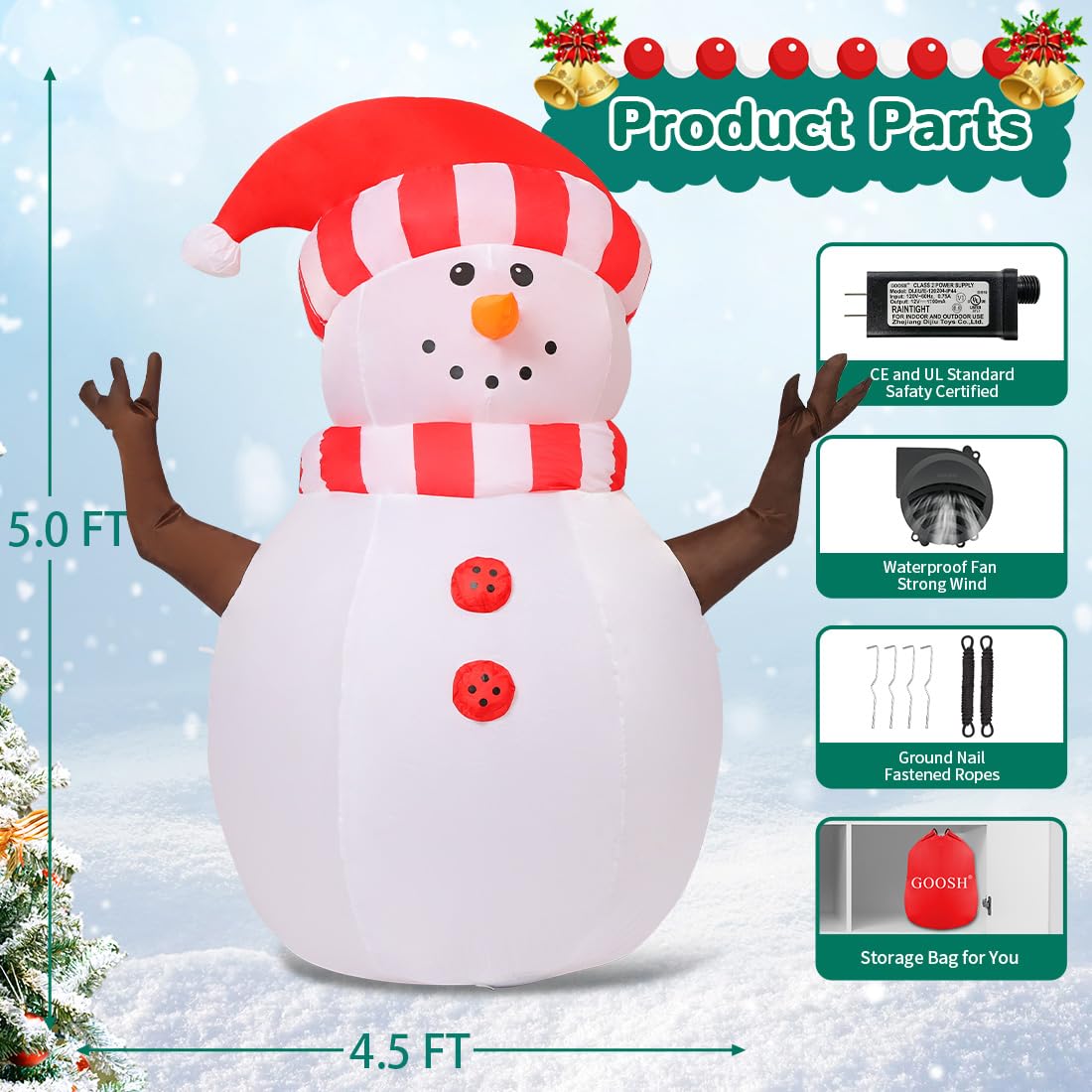 GOOSH snowman folded in storage bag for compact offseason convenience