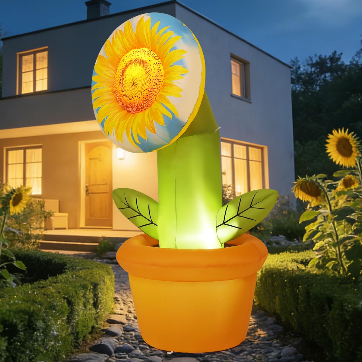 GOOSH sunflower glowing with LEDs at night improving evening visibility