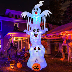 GOOSH three ghosts front display showing friendly yard decor and curb appeal
