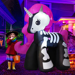 GOOSH unicorn lit at night providing cheerful Halloween curb appeal