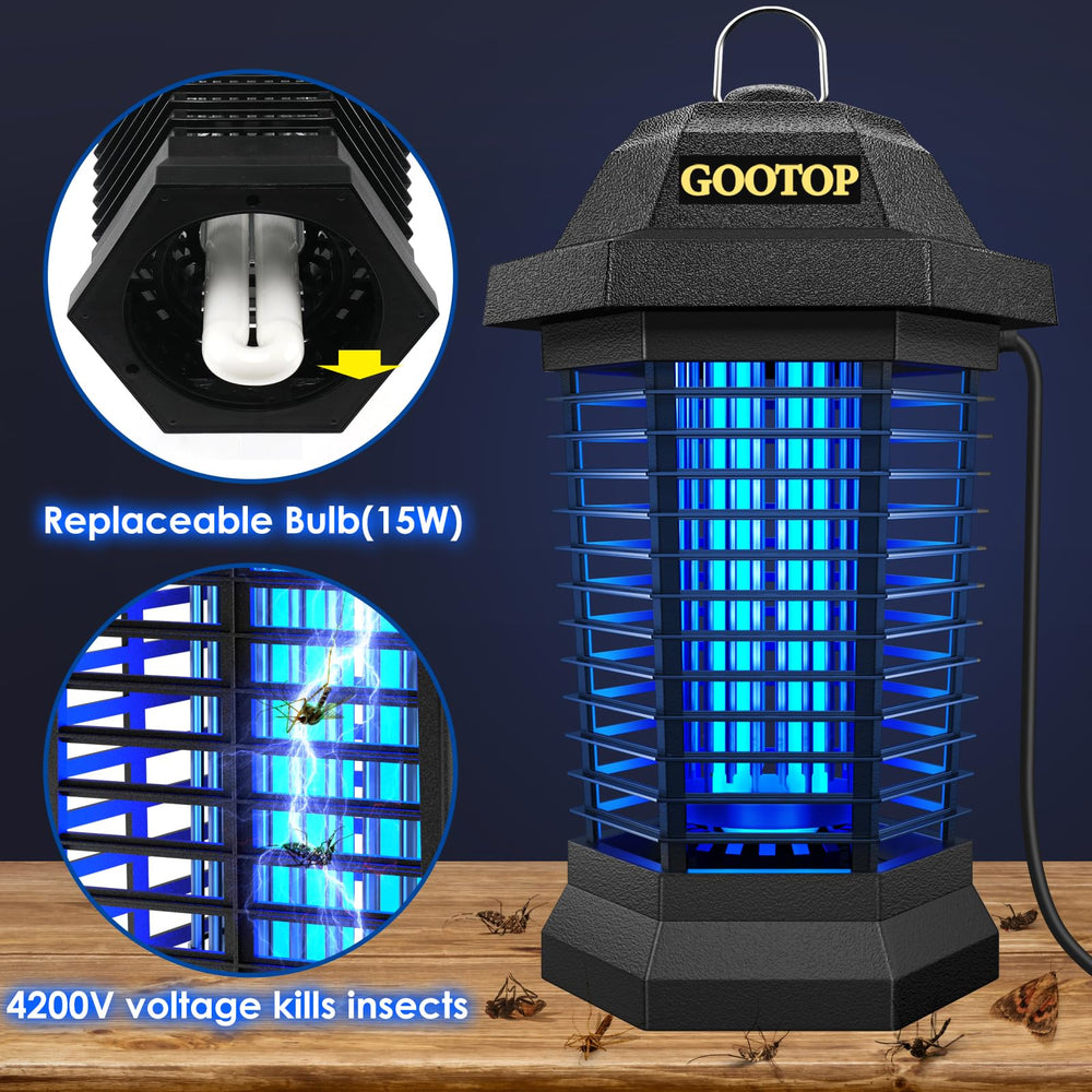 GOOTOP bulb detail showing replaceable 15W lamp for sustained attraction