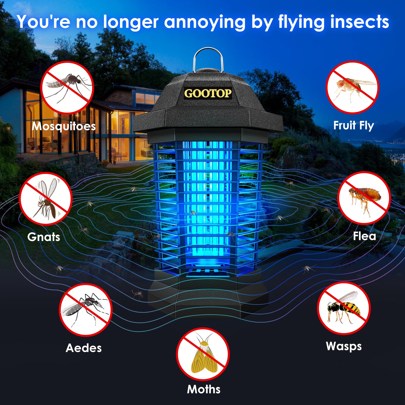 GOOTOP close-up of inner grid highlighting 4200V electric insect control