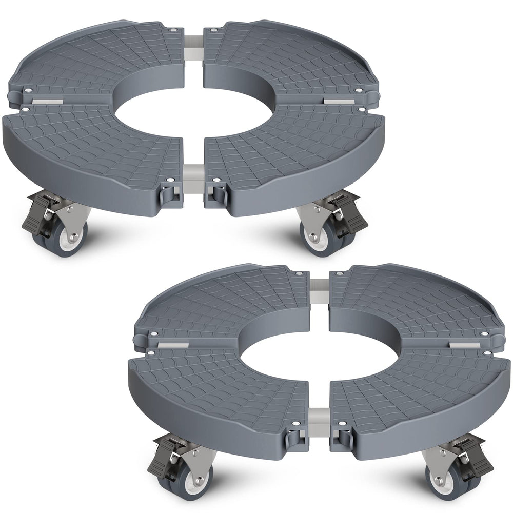 Goovilla front view of two gray plant stands showing sturdy build and mobility