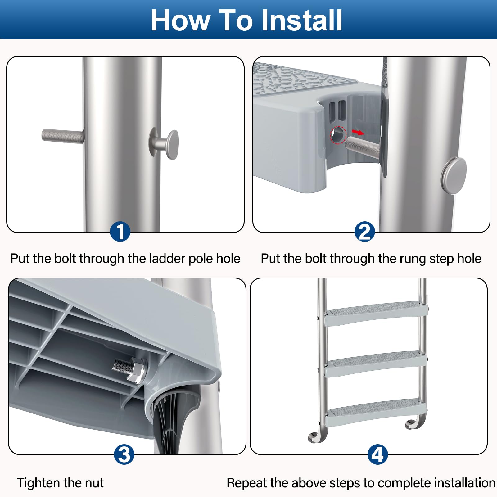 Person entering pool using Goovilla step demonstrating safer, comfortable footing