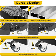 Goovilla twin swivel wheel and brake detail offering stability and easy locking