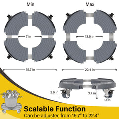 Goovilla twin swivel wheel and brake detail for stable positioning benefit