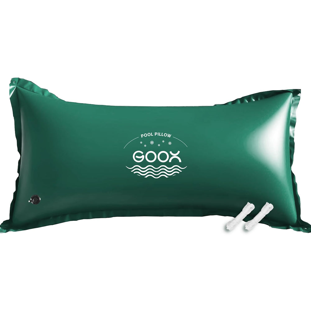 GOOX front view of packaged 6x12 pool pillow showing durable construction benefit