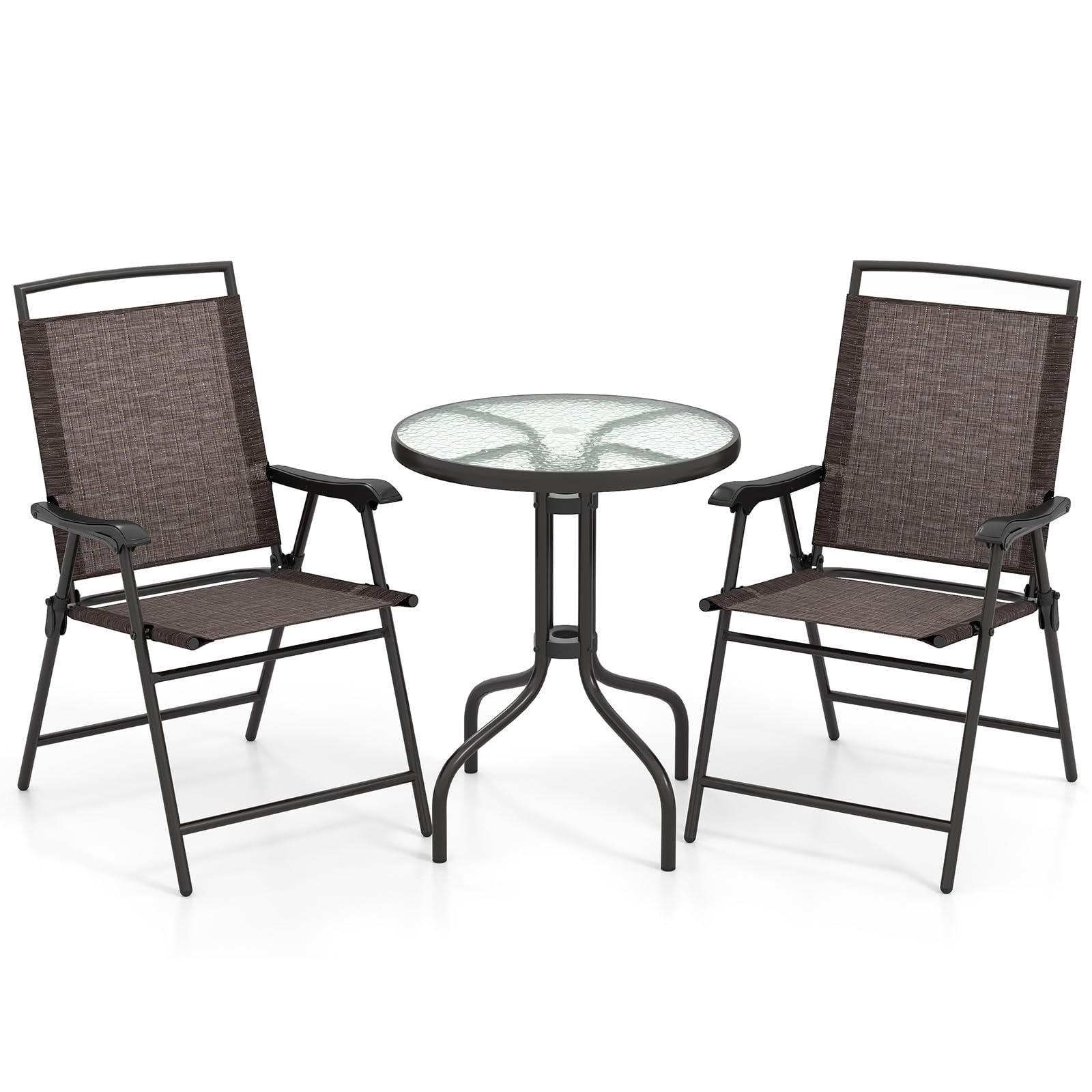 Goplus bistro set front view showing table and two chairs, ideal compact dining