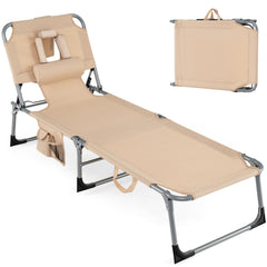 Goplus front view beige lounge showing adjustable recline and comfortable seating