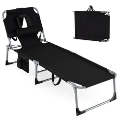 Goplus front view of lounge chair folded and open showing portability benefit