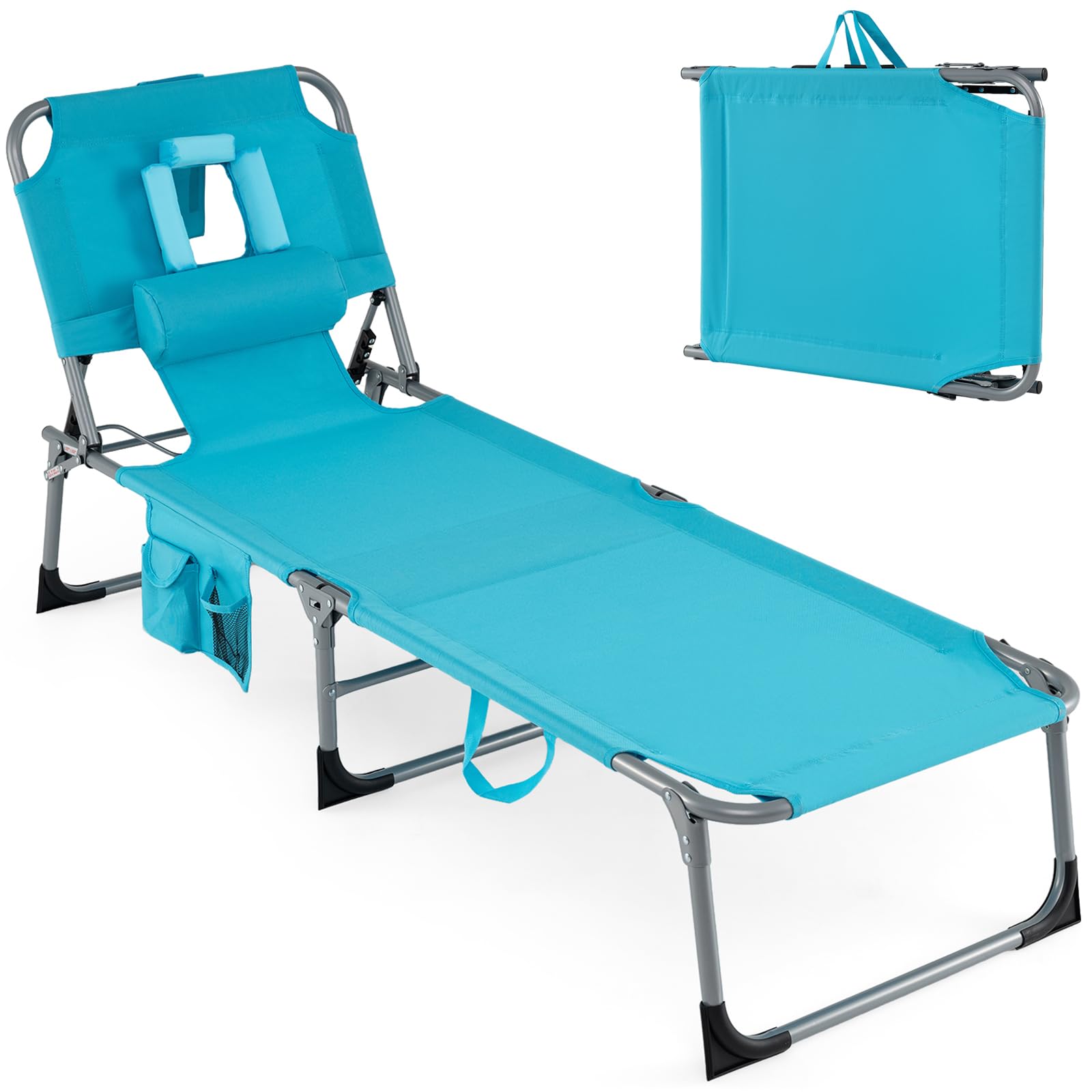 Goplus front view of lounge chair folded for quick transport and storage benefit