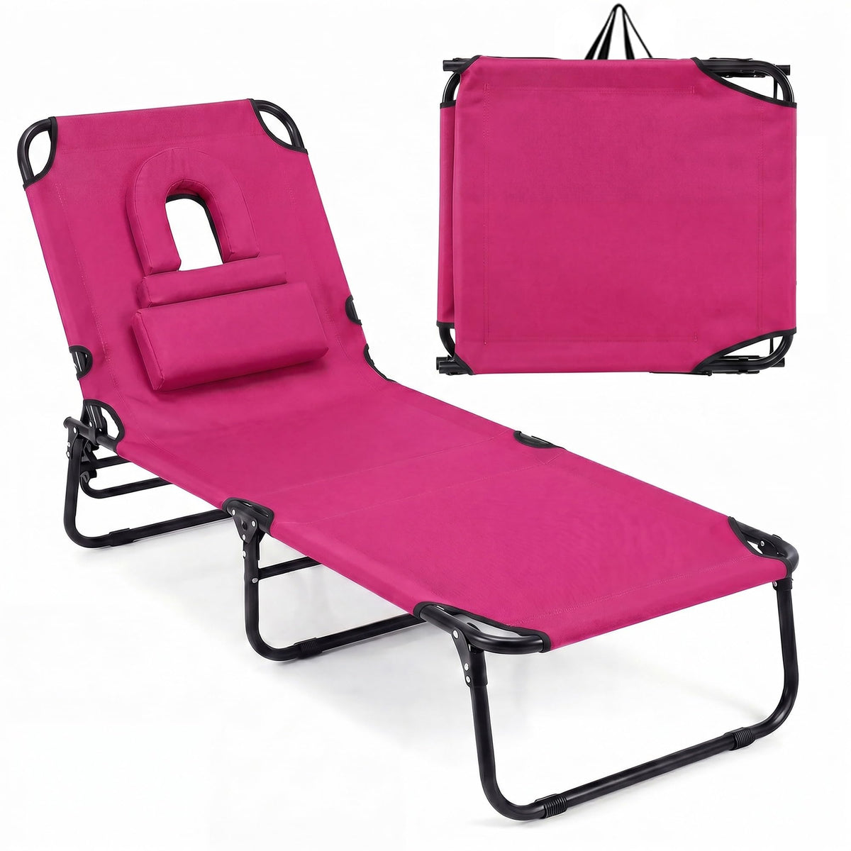 Goplus front view of open tanning chair showing adjustable recline and stable base