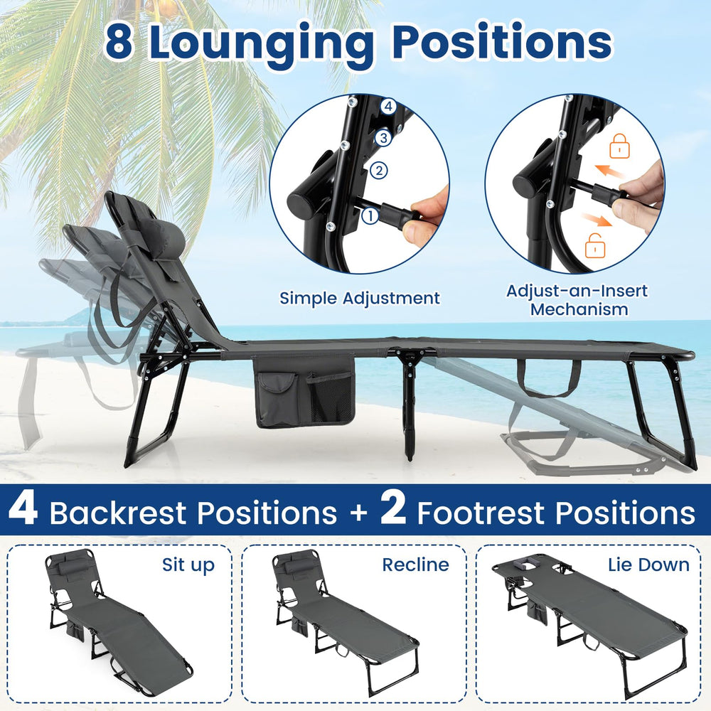 Goplus lifestyle image at beach displaying portable sunbathing convenience