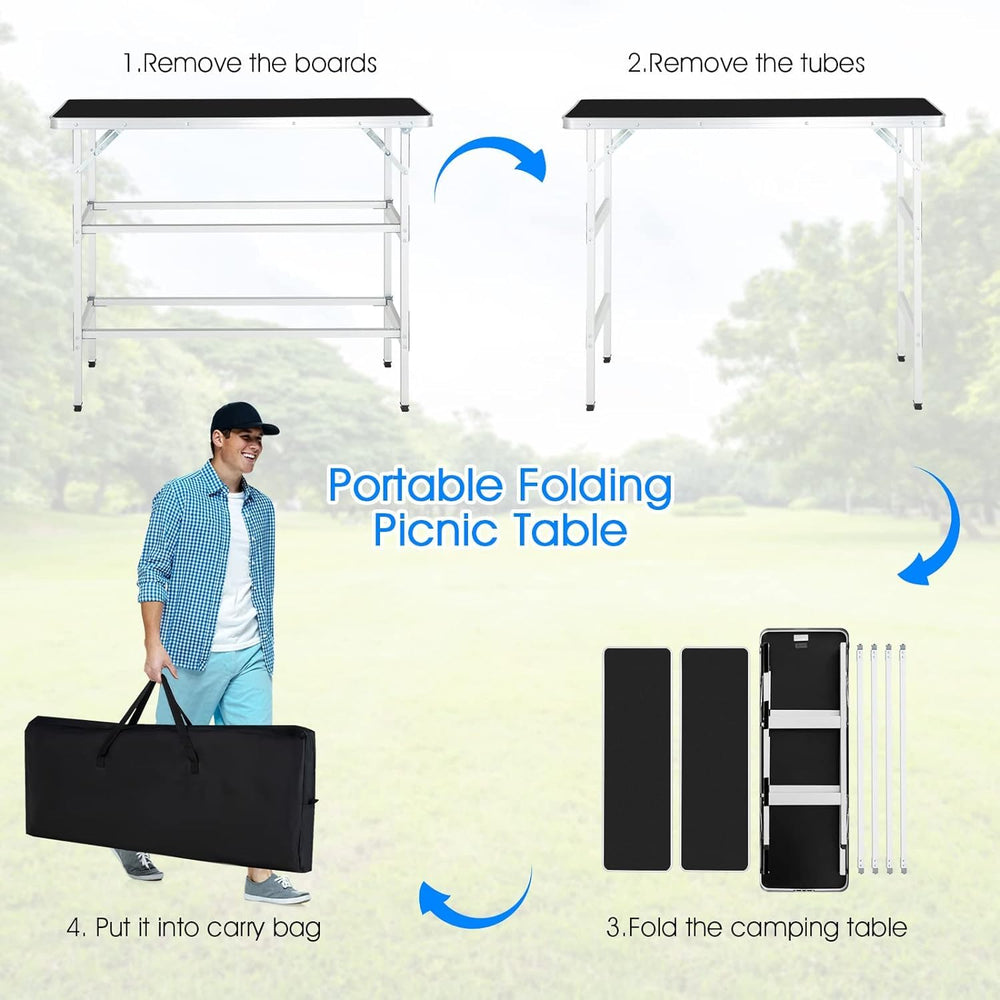 Goplus folded table packed in carry bag showing easy transport and storage