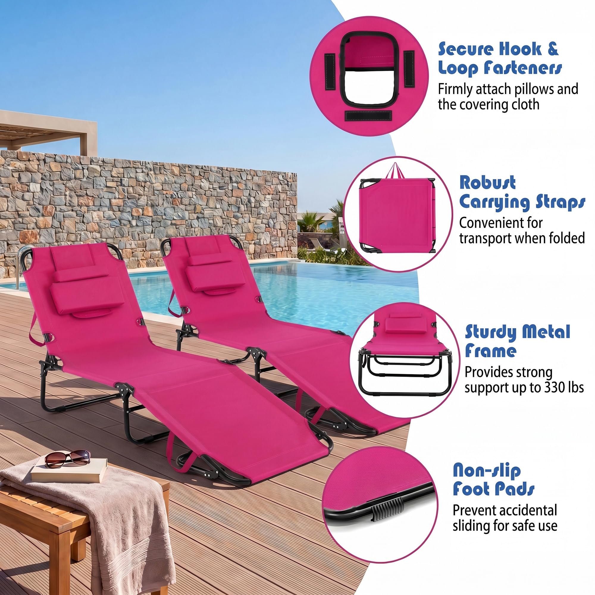 Goplus poolside lifestyle shot showing the chair in everyday outdoor use