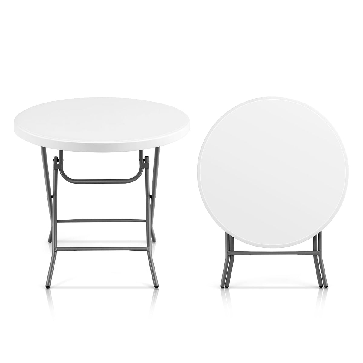 Goplus front view of round folding table shows stable surface and benefits portability