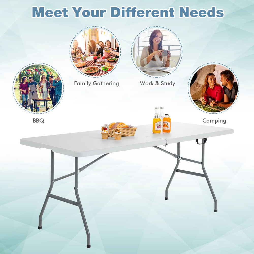 goplus table next to people showing size for eight adults capacity