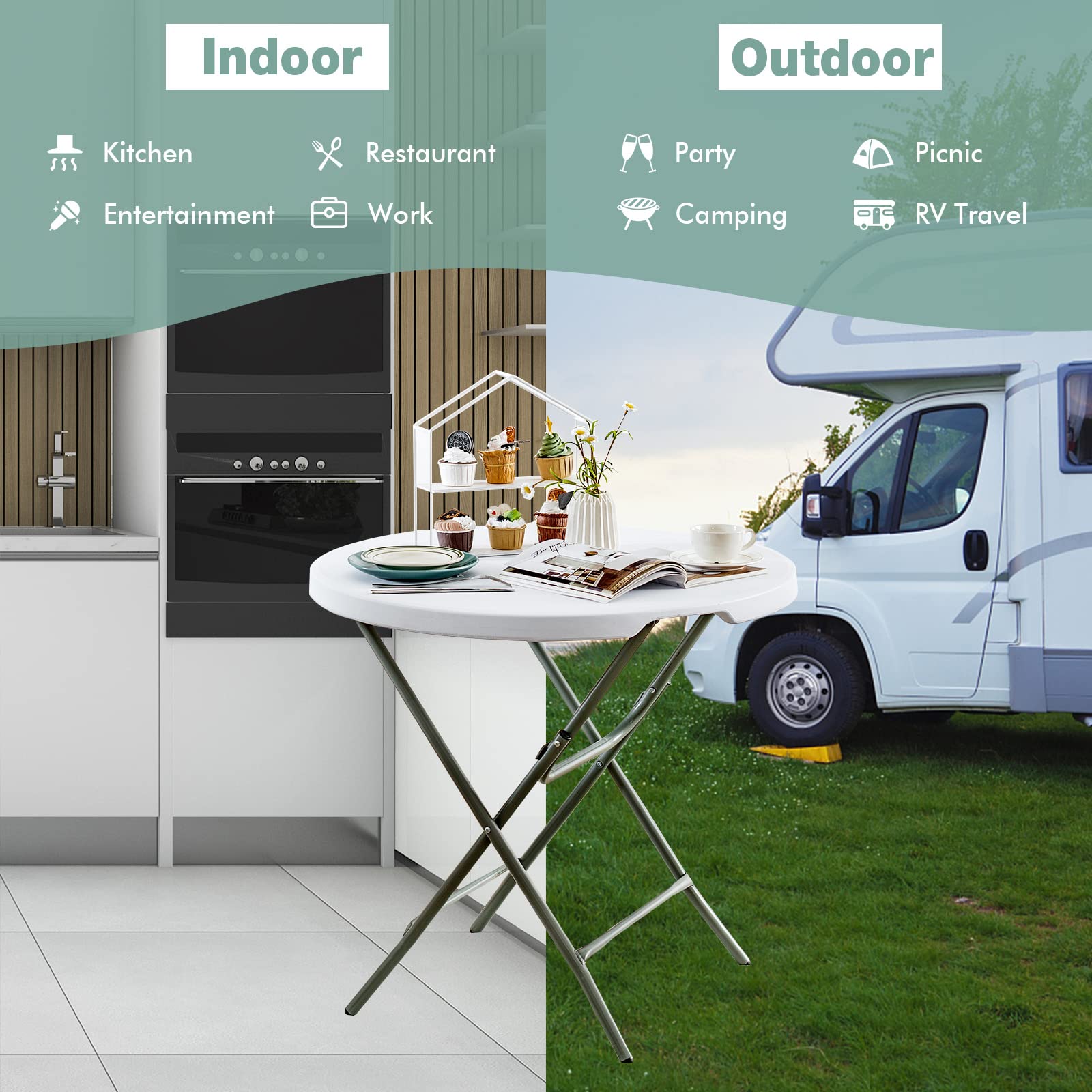 Goplus folded table inside car trunk displaying easy transport and travel readiness
