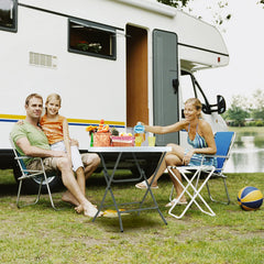 Goplus folded flat table in compact position for quick storage and transport
