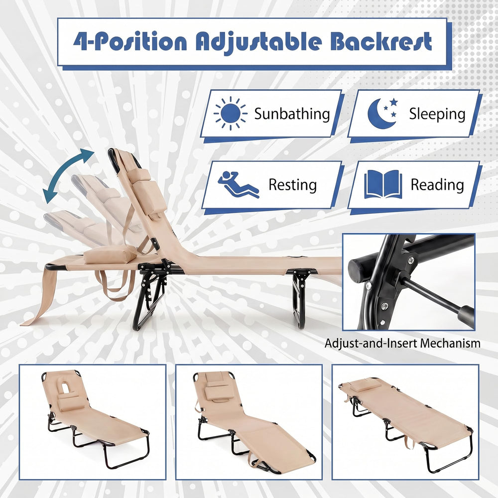 Goplus tanning chair folded compact with carry strap for easy transport