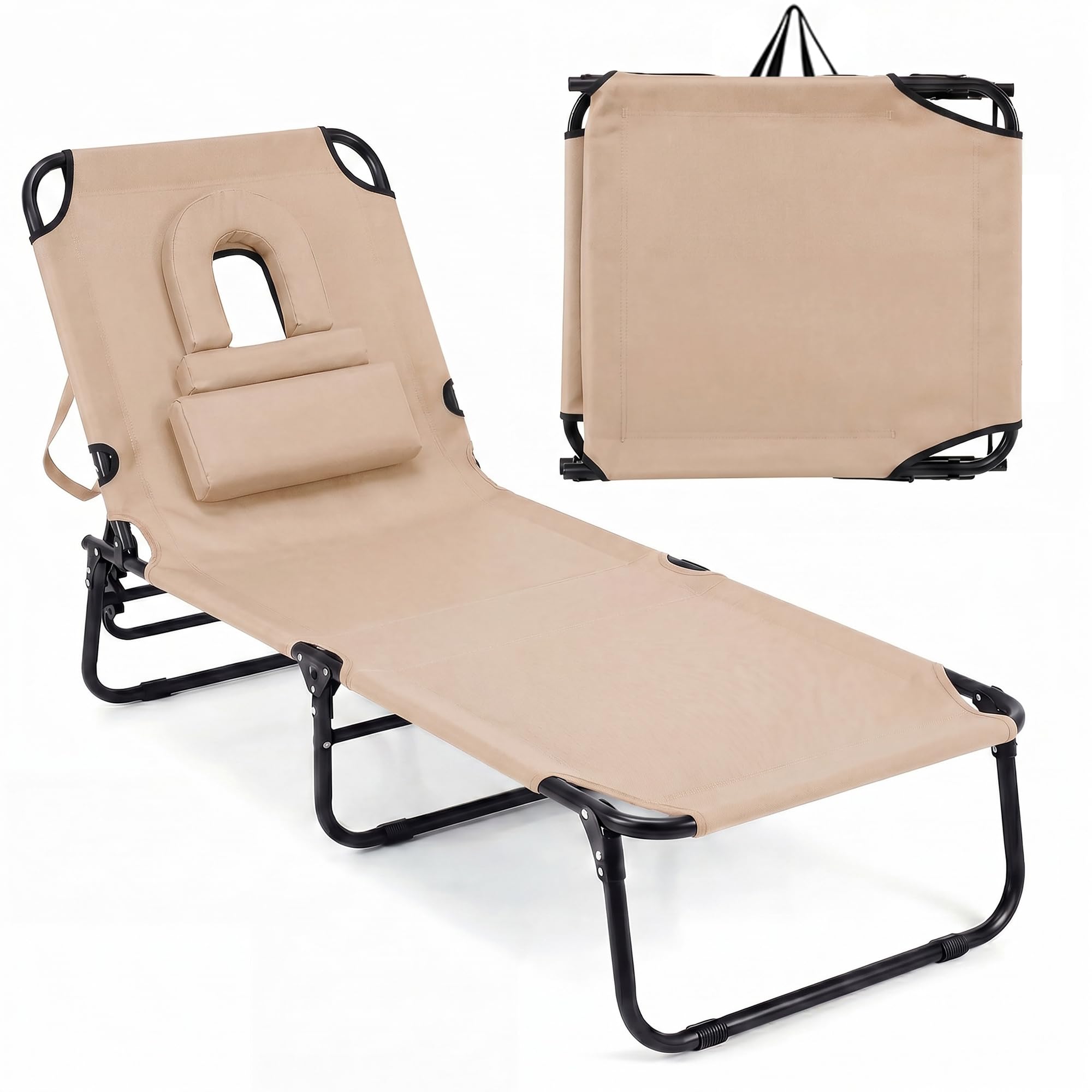 Goplus tanning chair front view showing full lounger and comfort features