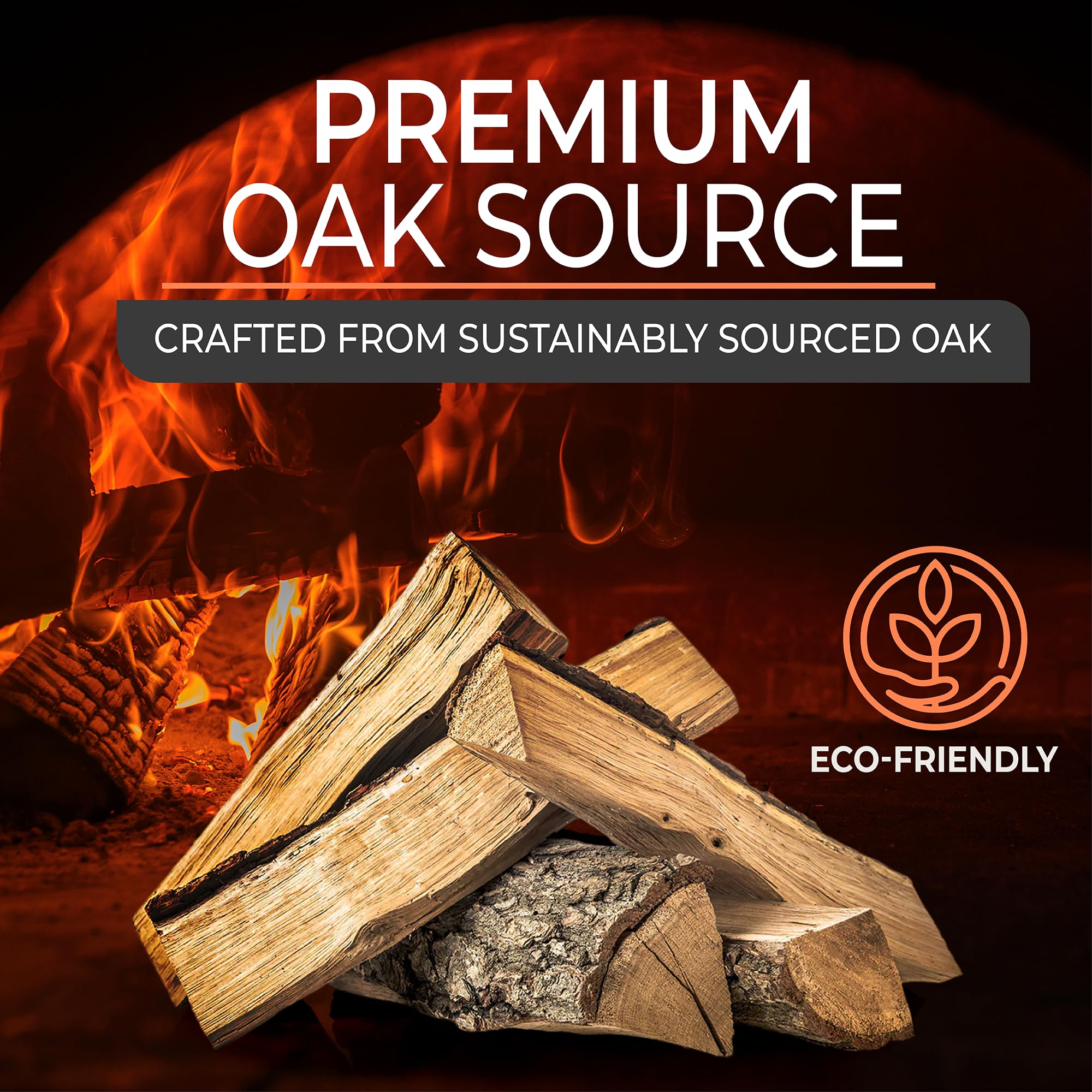 Goppli label close-up showing kiln-dried oak and sustainable sourcing