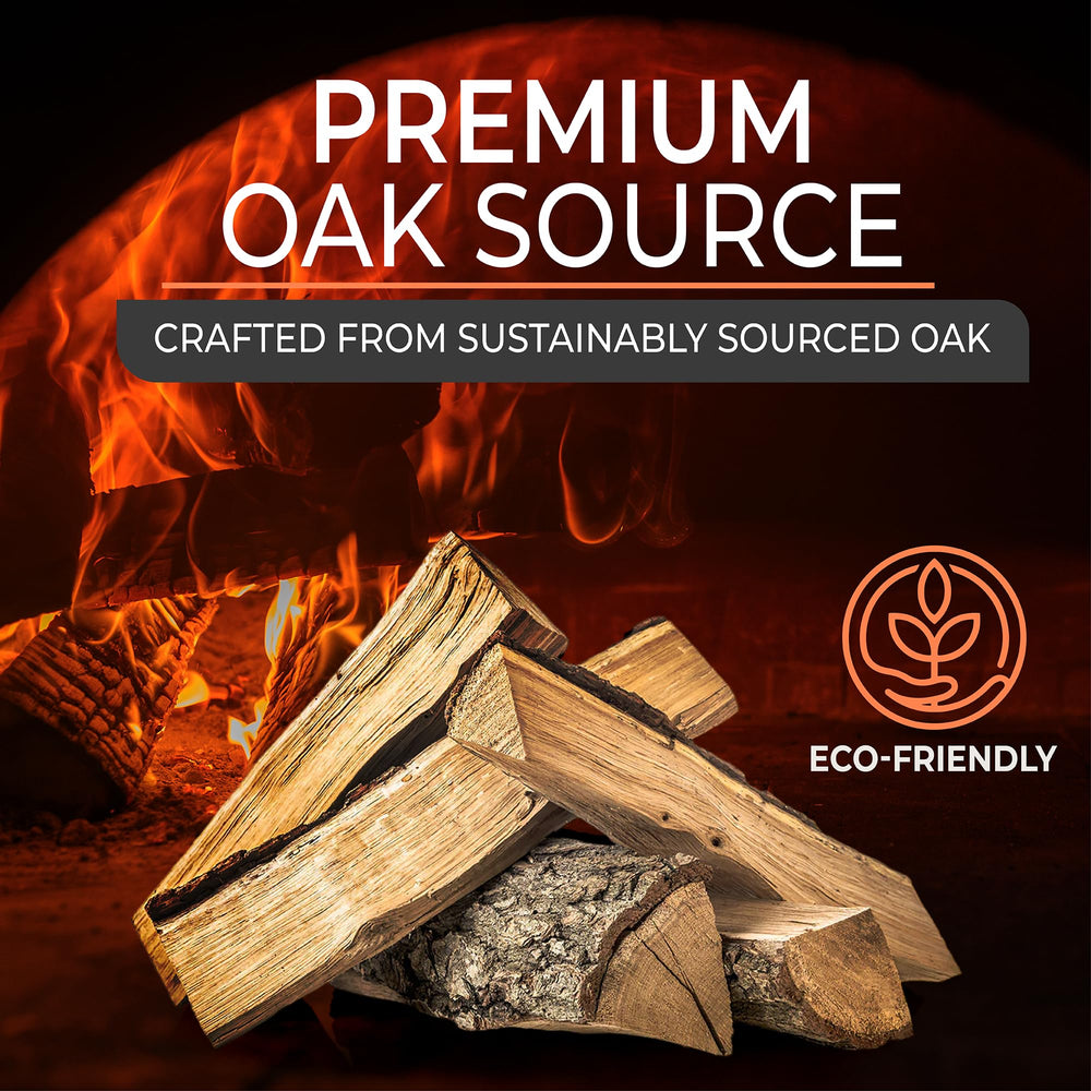 Goppli label close-up showing kiln-dried oak and sustainable sourcing